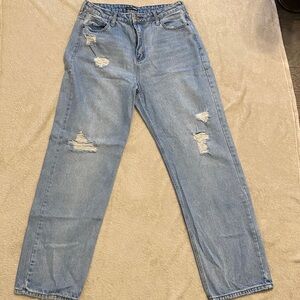 Fashion Nova Light Blue Distressed Wide Leg Jeans